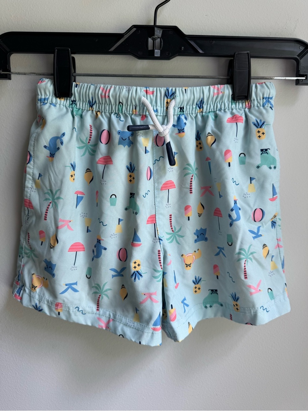 Maamgic Toddler Light Blue Beach Print Swim Trunks with Drawstring #swimmie